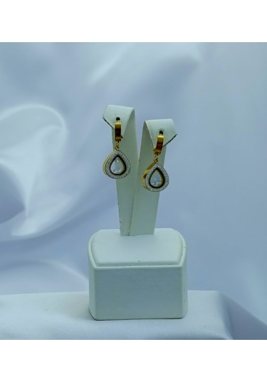 Yeni Sezon Paslanmaz Çelik Damla Model Taşlı Altın Kaplama Küpe Gold