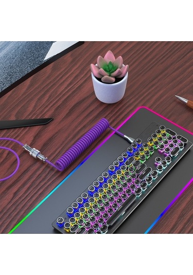 Novahub Usb'den Type-c'ye Kıvrımlı Kablo - Hxsj Mekanik Klavye Sarmali, Metal Havacılık Konnektör, Mor Nylon Örgülü