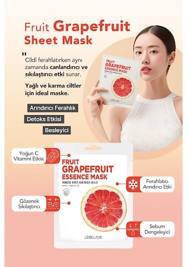 Lebelage Greyfurt Özü İçeren Aydınlatıcı, Nemlendirici Kağıt Maske Lebelage Fruit Grapefruit Mask