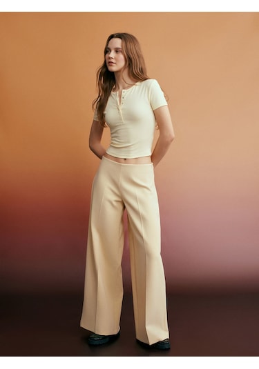 Dilvin 72654 Volanlı Geniş Paça Pantolon-sarı Sarı