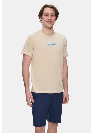 Sherman Sütlü Kahve Bisiklet Yaka Baskılı Standard Fit Erkek Tshirt Sütlü Kahve Sütlü Kahverengi