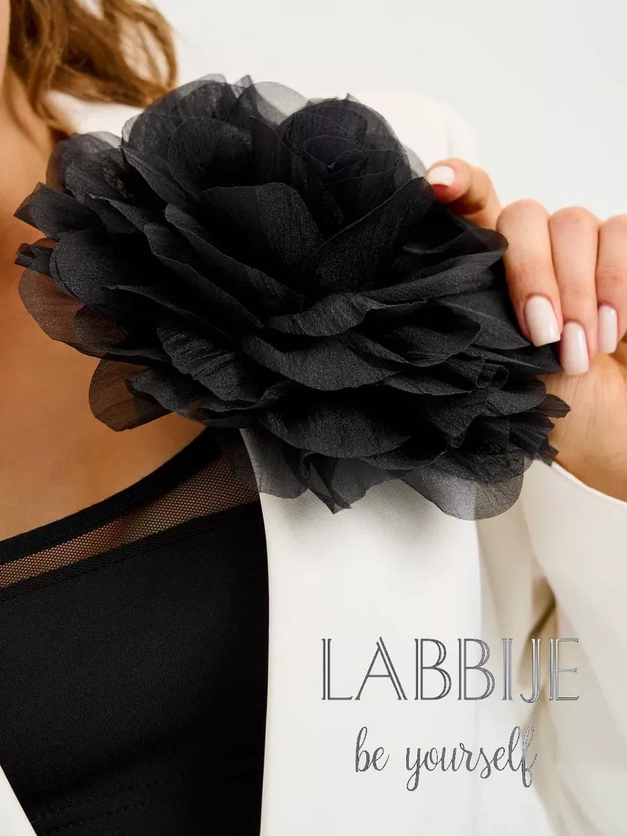 Labbıje Büyük Broş Kumaş Çiçek Fiyonk 216118728 Siyah