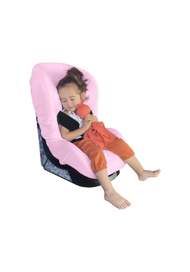 4katlı Müslin Bebek Oto Koltuk Kılıfı Lastikli %100pamuk Pembe