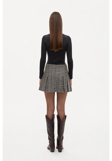 Quzu Pileli Düğme Aksesuarlı Tüvit Kahverengi Kadın Etek Etk00879 Kahverengi