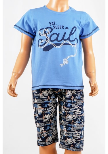 Erkek Çocuk 2'li Kapri Bermuda Kısa Kollu Likralı Pijama Takımı Çok Renkli