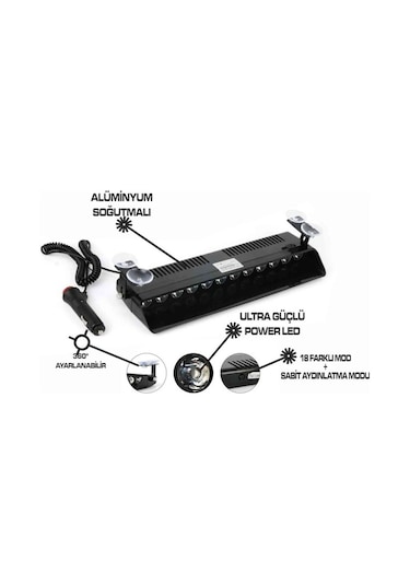 12 Ledli Cam Içi Çakar Vantuzlu Çakar Lamba Kırmızı-beyaz-mavi .