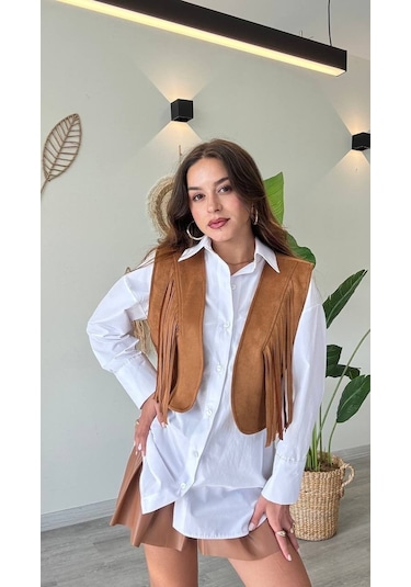 Modadua Püskül Detaylı Modern Yelek Güçlü Ve Özgür Stil-taba Çok Renkli