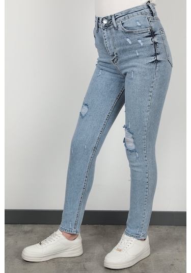 Giysa Kadın Lazerli Skinny Jean Mavi