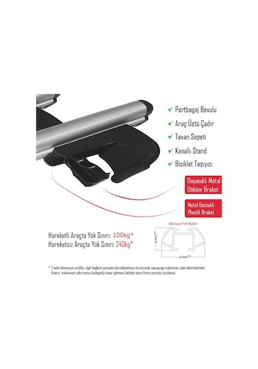 Peugeot Partner Tepee 2008 - 2021 Port Bagaj Bağlantı Çıtası Ara Atkı Yatay 100 - 240 Kg