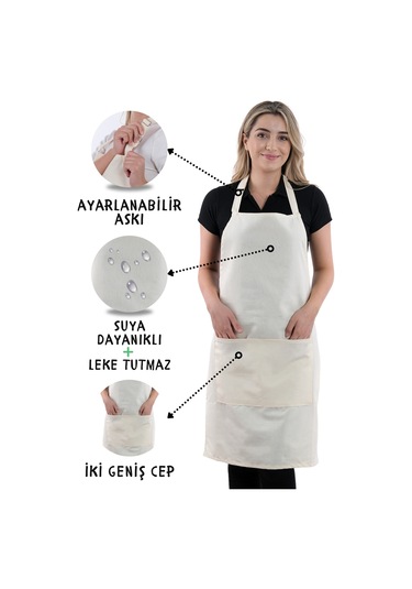 4 Adet Simple Ayarlanabilir Askılı Mutfak Önlüğü Bej