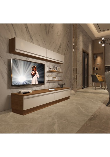 Decoraktiv Eko 5b Mdf Std Tv Ünitesi Tv Sehpası - Ceviz Beyaz Ahşap - Beyaz