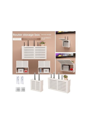 Monyee Küçük Panjurlu Duvar Kurulu Wifi Router Kutusu - Delme Yok Ev Ofis Tv Aleti Saklama Rafı Beyaz