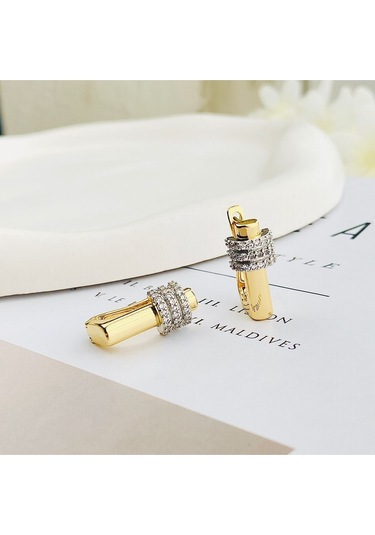 Kadın Küpe Trend Model Zirkon Taşlı Çelik Küpe Gold Gold - Gümüş
