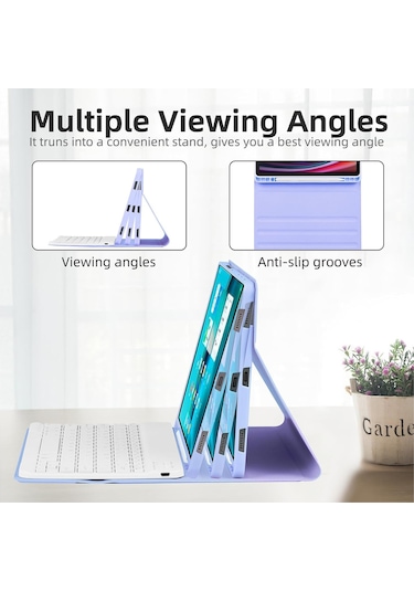 Jeemson Samsung Galaxy Uyumlu Tab S7/s8/s9/s9 Fe 11" İçin 7 Renkli Işıklı Bluetooth Klavye + Korumalı Kılıf, Kalem Dolabı Ve Multi-açı Ayarı, Hafif Mor