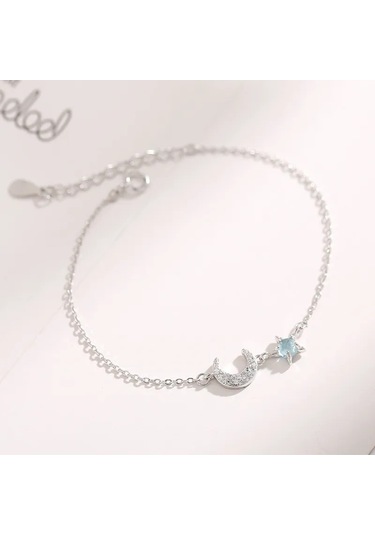 925 Ayar Gümüş Zirkon Mavi Taşlı Ay Bileklik