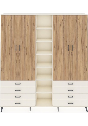 Arges Dolap 10 Raflı 8 Çekmeceli 2 Askılı 220x30x243 Aytaşı-çam/aytaşı Atlas Çam/aytası