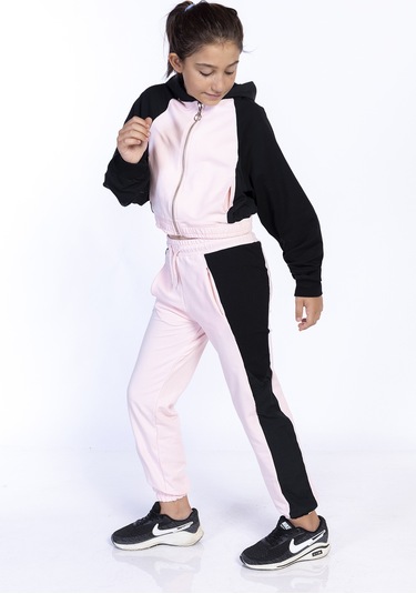 Toontoy Kız Çocuk Blok Renkli Eşofman Takımı Pudra