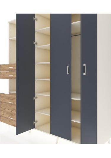 Kronos Dolap 12 Raflı 4 Çekmeceli Tek Askılı 220x59x243 Aytaşı-antrasit/çam Antrasıt/atlas Çam