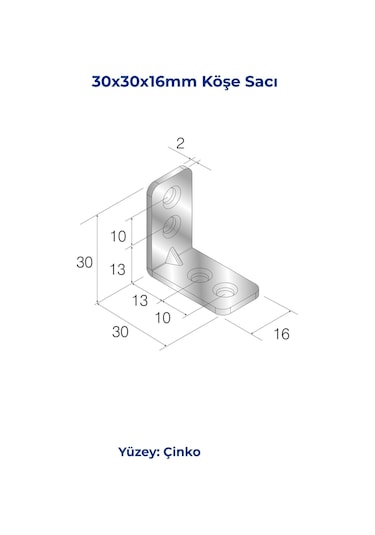 Mesan Köşe Sacı 2mm 16x30x30mm Çinko