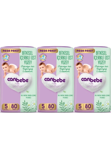 Canbebe Bebek Bezi Beden:5 11-18kg Junior 240 Adet Mega Aylık F 5 Numara