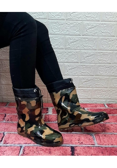 Çağrı Yeşil Kahve Kamuflaj İçi Yünlü Kar Yağmur Çizme 001
