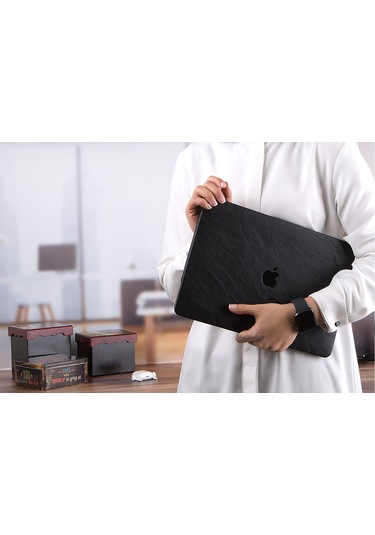 Macbook Air Kılıf 13 İnç Deri Leat01 Eski Usb'li Model 2010-2017 A1369 A1466 İle Uyumlu Siyah