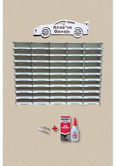 EĞİMLİ DEKORATİF DUVAR AHŞAP ARABA RAFI (1/32 ÖLÇEK-50 ARAÇ)