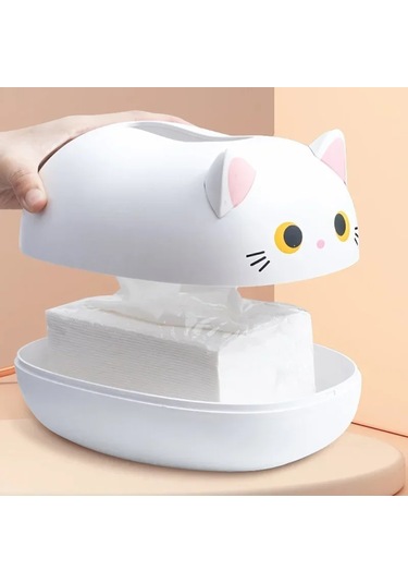 Siyah-kawaii Kedi Doku Kutusu Oturma Odası Peçete Depolama Mutfak Kağıdı Konteyner Masaüstü Tuvalet Tutucu Banyo Yurdu İçin