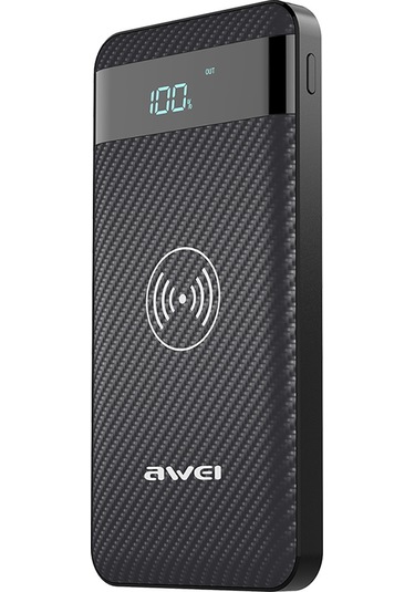 Jeemson Aweı P55k Kablosuz 10000mah Powerbank Siyah - 3 Cihazı Eşzamanlı Şarj Edebilir, Akku Miktarı Göstergeli, Mini Tasarım Siyah