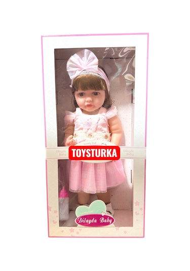 55 Cm Gerçekçi Yenidoğan Biberonlu Bebek Sesli Oyuncak Et Bebek 53373055