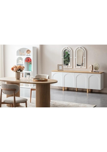 Horizon İskandinav Oval Natural Ahşap Bohem Masa 80x190 Natural Ayak - Natural Üst