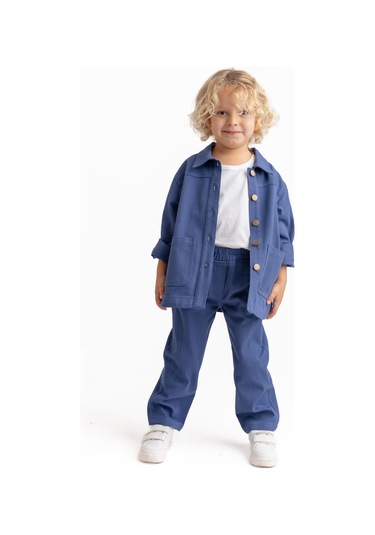 Unisex Gabardin Pantolon Mavi Mavi