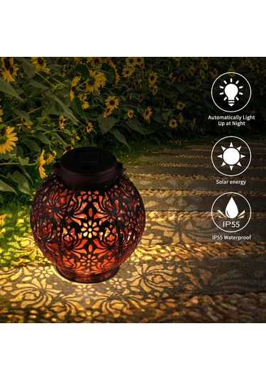 Xiyyadms Güneş Enerjili Dış Mekan Demir Açık Desenli Askı Lambası - Ip55 Su Geçirmez Bahçe Dekoratif Işık