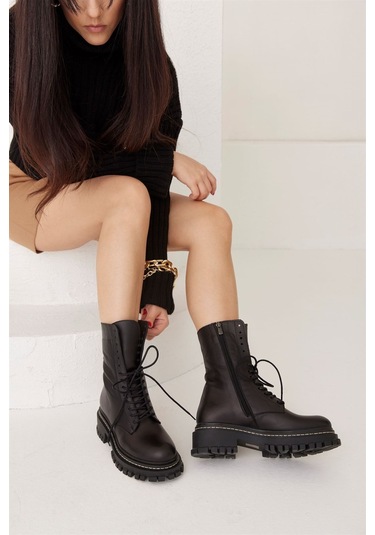 Isla Siyah Hakiki Deri Kadın Bot-siyah Siyah