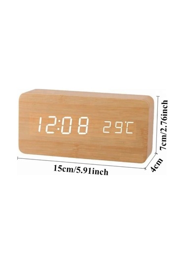 Dijital Led Ahşap Çalar Saat Sıcaklık Ses Kontrolü Erteleme