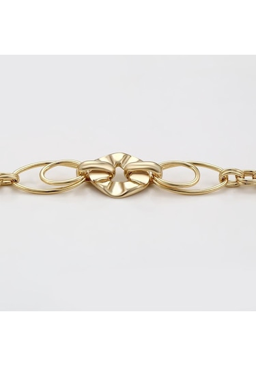 Modern Oval Halka Detaylı 14 Ayar Altın Kaplama Kadın Bileklik Gold