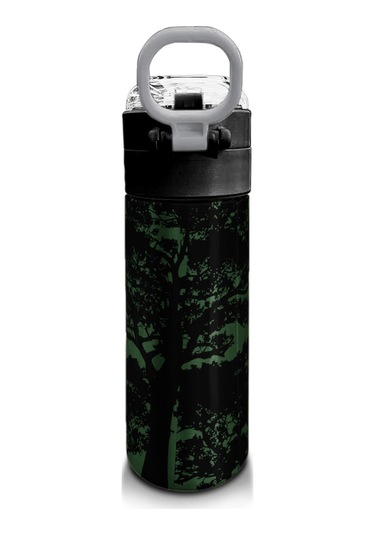 Coral High Kids Koyu Yeşil Siyah Dinozor Desenli Pipetli Ve Direkt İçim Çelik Termos 500 Ml 31934 Yeşil - Turuncu