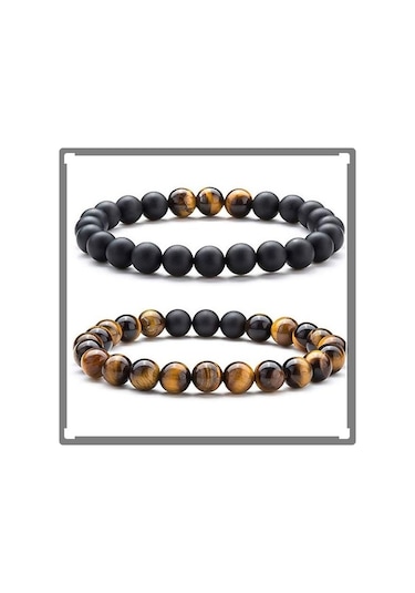Tesbih Sakarya 2'Li Kombin Kaplangözü Oniks Doğaltaş Bileklik Çok Renkli