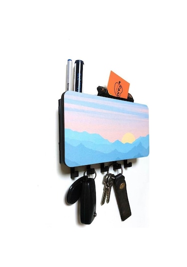 Dekoratif Manzara Desenli Bölmeli Ahşap Anahtarlık Askılık Duvar Dekor Diğer