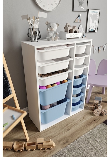 %100 Mdf - Medium Duo 12 Sepetli Oyuncak Dolabı Mavi