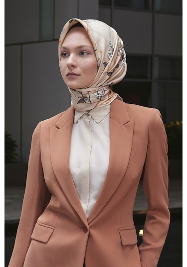 Poanes Bahar Dalı Desenli Twill İpek Eşarp Açık Pembe - Pembe
