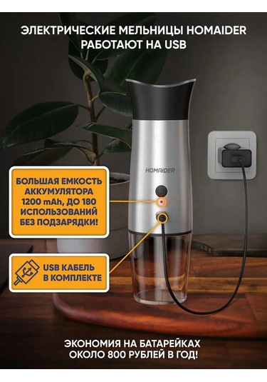 Homaider Elektrikli Usb Baharat Değirmeni 93298633 Gri