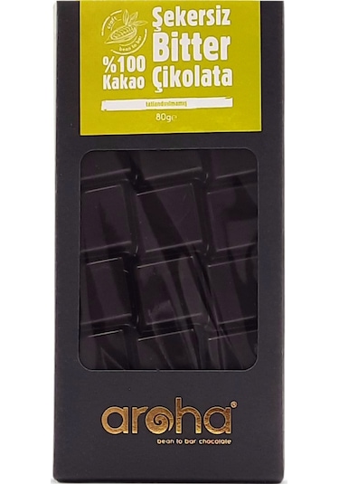 Aroha %100 Kakao Şekersiz Bitter Çikolata 80 G