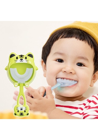 Sones S8 2 Adet Çocuk Karikatür Hayvan Manuel U Şeklinde Silikon Diş Fırçası 2-12 Yaş Arası Pembe Kurbağa