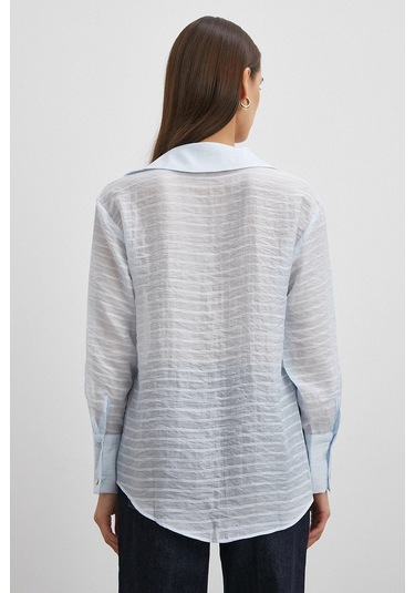 Kabartma Çizgili Gömlek Mavi Mavi