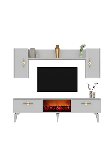 Zennit Şömineli Tv Ünitesi Takımı Beyaz-beyaz
