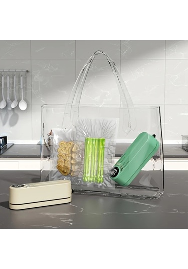 Honeybeeshop Beyaz Taşınabilir Usb Şarj Edilebilir Vakum Makinesi Çok Fonksiyonlu Otomatik Gıda Vakumlama 1200mah Lityum Pil Mutfak Ve Piknik İçin