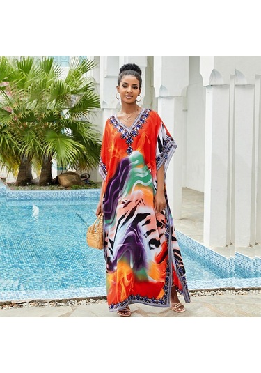 Edolynsa Kadınlar İçin Renkli Bohem Kaftan Elbise V Yakalı Mayo Örtüsü Büyük Beden Yarasa Kollu Plaj Giyim Uzun Tatil Bornozu Q841 Çok Renkli Edolynsa Kadınlar İçin Renkli Bohem Kaftan Elbise V Yakalı Mayo Örtüsü Büyük Beden Yarasa Kollu Plaj Giyim Uzun Tatil Bornozu Q841 Çok Renkli