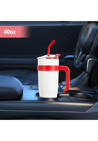 Xiyyadms 1.2l 40oz 304 Çelik Vakumlu Isı Saklama Bardak, 6-12 Saat Isı Tutma, Pipetli Büyük Kapasiteli Kahve/su Bardakı, Sarı