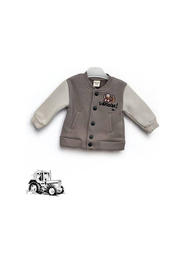 Erkek Bebek 3 İplik Sırt Baskılı Şardonlu Kolej Ceket-15452 Kahverengi